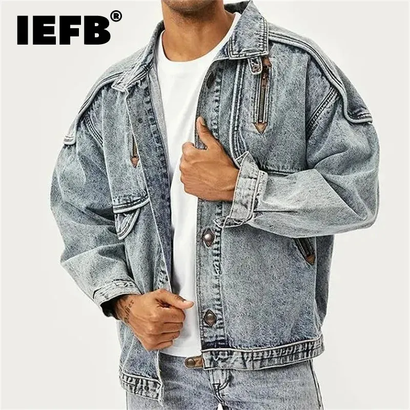 IEFB Jackets Men Slim Solid Solid Casual Jean Coat Stand Stand Collar Vintage High Street Outwears 12A5983 231222