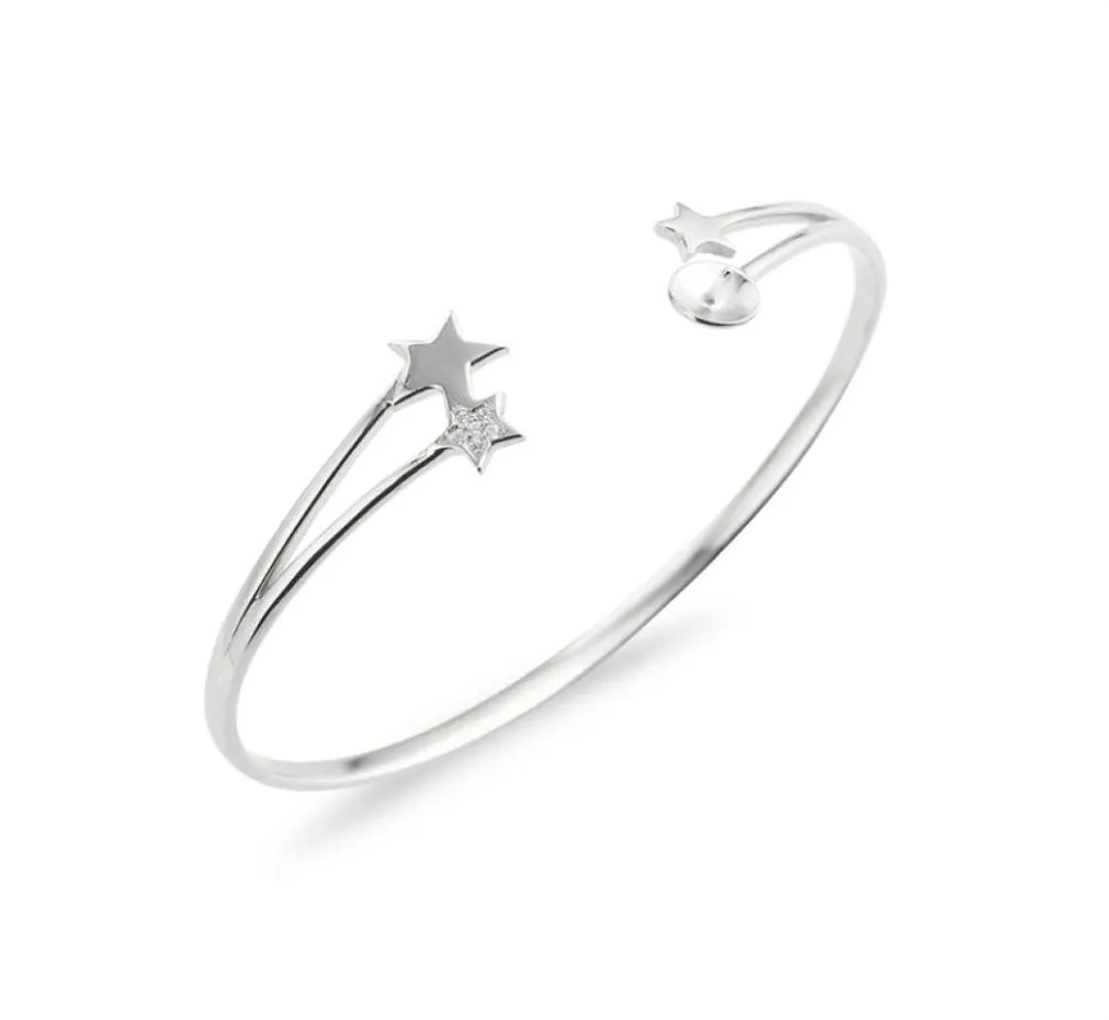 Paramètres de bracelet étoile perle semi-montée en argent sterling 925, bracelet ouvert vierge 3 pièces5158799