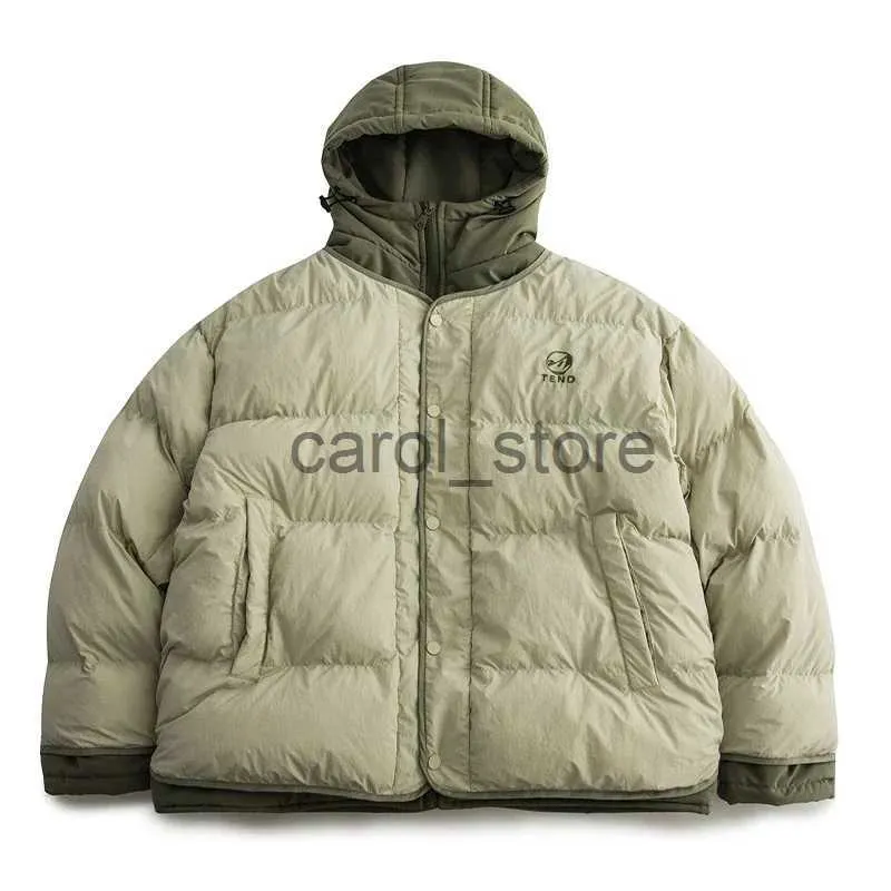 Parkas pour hommes de parkas japonais veste épaisse veste hommes en deux pièces de couleur unie en coton vestes rembourrées à capuche harajuku manteau oversize décontracté unisexe j231225