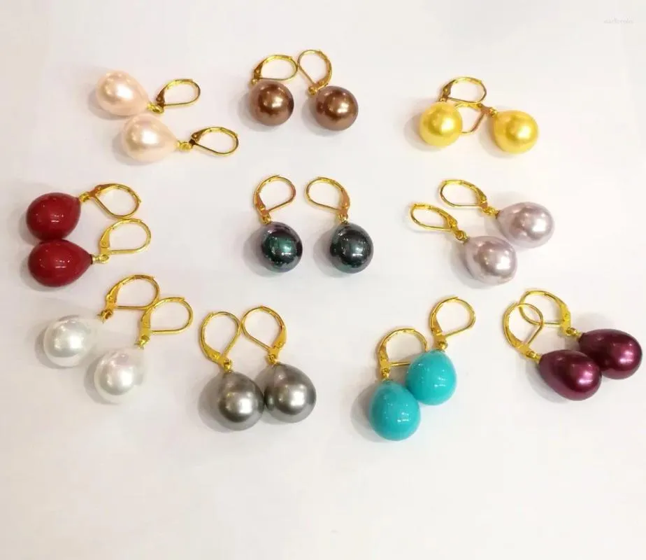 Bengelen oorbellen 10 paren / lot dames sieraden oorbel 12x16 mm kleurrijke waterdruppel natuurlijke zuidzee parel goud kleur haak