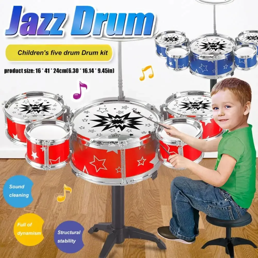 Musikinstrument-Spielzeug für Kinder, 5 Trommeln, Simulation, Jazz-Schlagzeug mit Trommelstöcken, pädagogisches Musikspielzeug für Kinder, Geschenke 231225