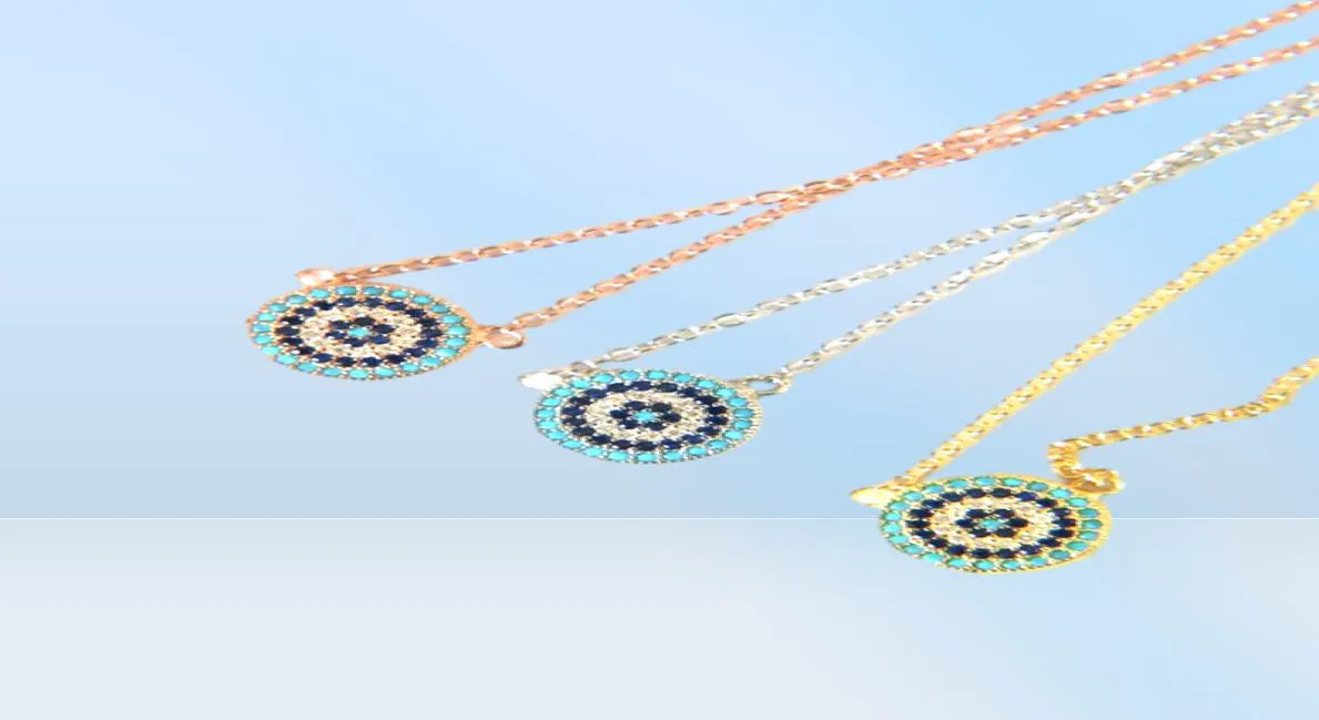 Классическое ожерелье из стерлингового серебра 100 925 пробы, круглый диск, микро-паве, разноцветное cz, бирюзовый шарм от сглаза, подарок счастливой девушке, цепочка7742756