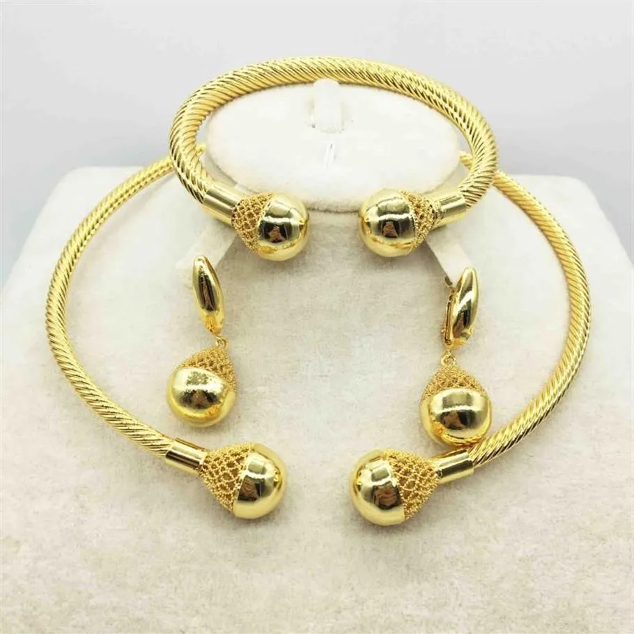 Earrings & Necklace Fashion Dubai Gold Jewelry Set African Bridal Wedding Gift For Women Saudi Arabia Collar260e