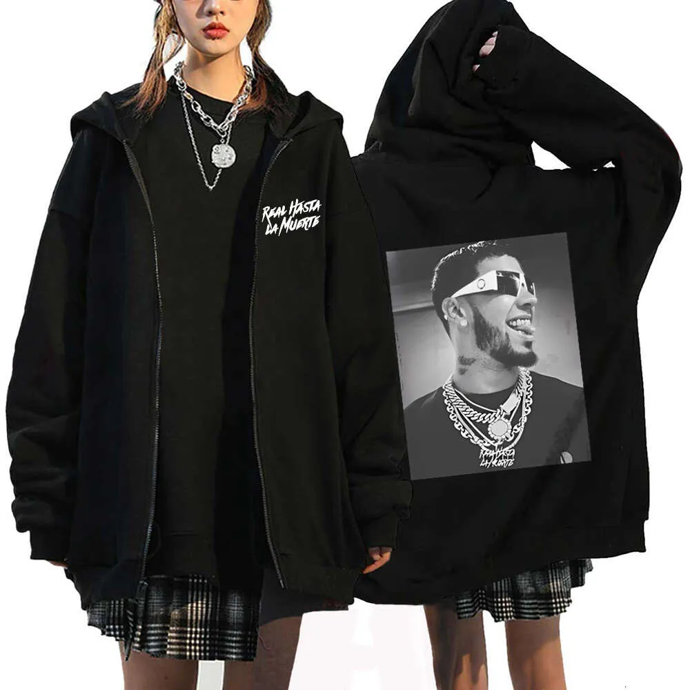 Anuel Aa Hoodies Real Hasta La Muerte JacketsラッパージッパースウェットシャツヒップホップストリートウェアHaruku特大の長袖コート