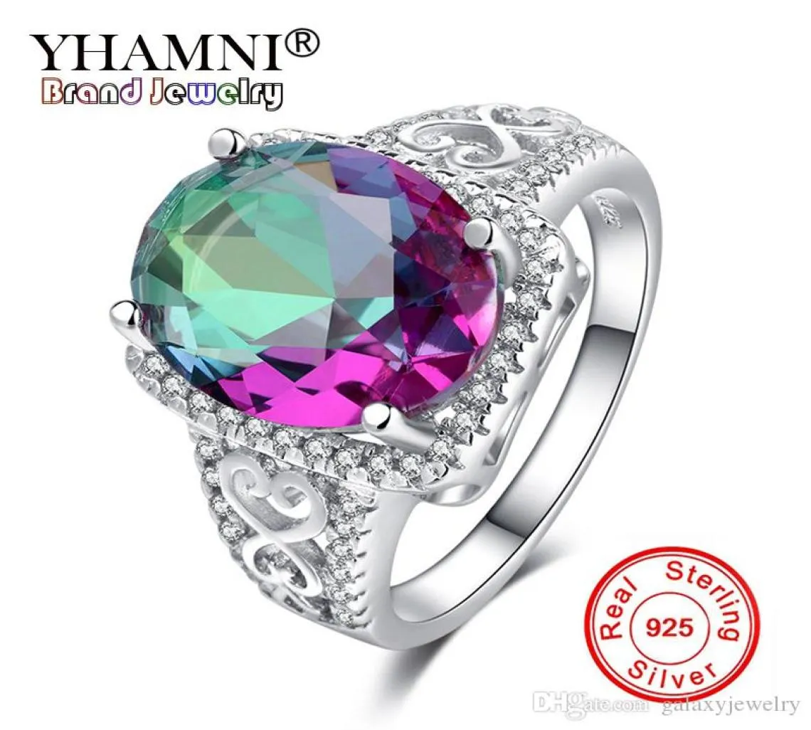 YHAMNI Solid 925 Sterling Silver Jewelry Fancy Color Cubic Zirconia Ring Fashion Wedding Engagement Rings For Women LRA01719908494