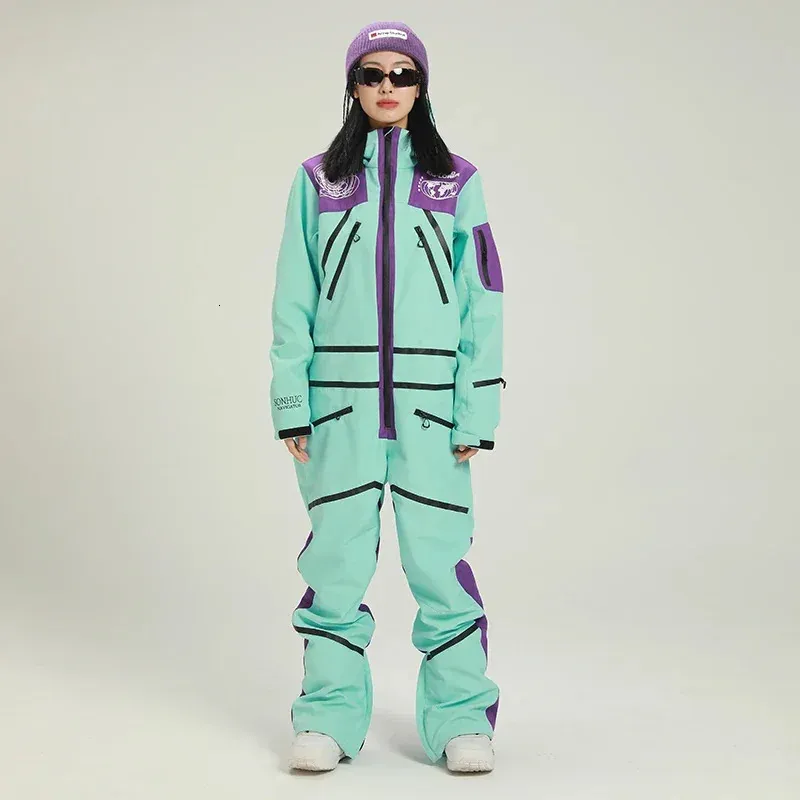 Kadın Kayak Takım Snowsuit Sport Kadın Kayak Seti Su Geçirmez Kapşonlu Kadın Snowboard Tulum Dağ Giysileri Genel 231220