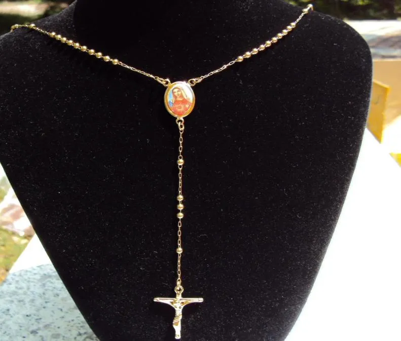 Loyal femmes Cool or jaune GF CrossCrucifix pendentif Rosario chapelet perles collier chaîne 8207034
