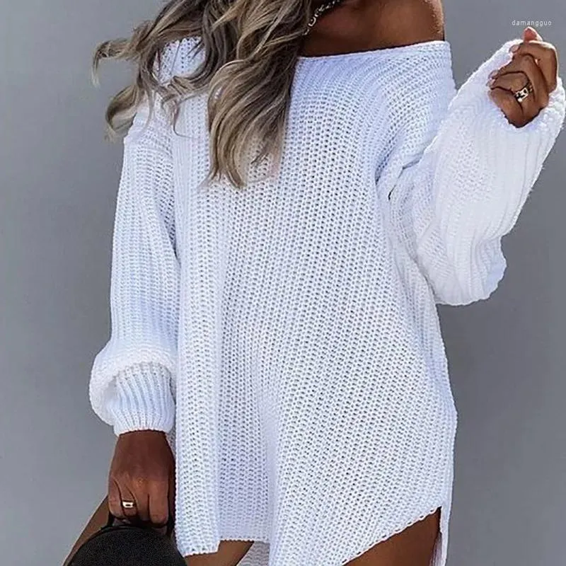 Casual Dresses Long Sleeve Slit Knit Sweater Dress Women One Shoulder Loose Knitted Mini Autumn Spring 2023 Y2k Vestidos