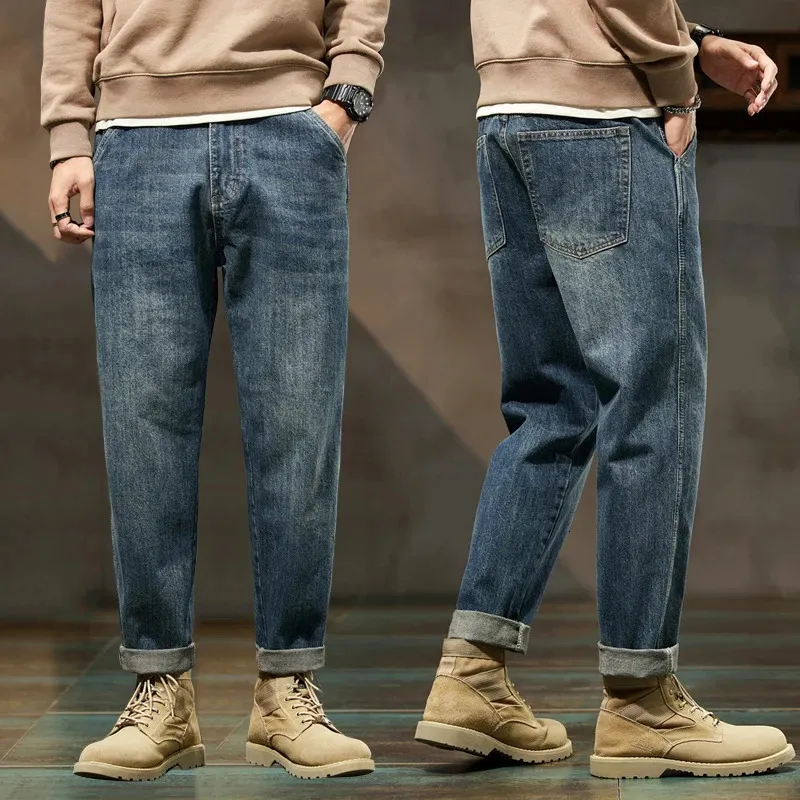 Kstun Jeans Men luźne fit niebieski worka moda wiosna i jesienne szerokie nogi spodnie dżinsowe spodnie męskie odzież harem 231222