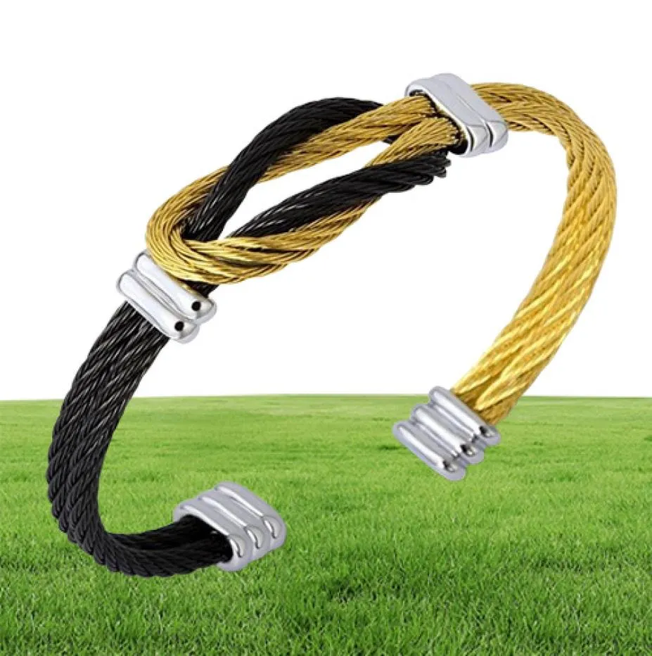 Pulseras de alambre trenzado de acero de titanio para hombre, brazaletes Unisex, joyería Punk, brazalete con nudo negro de Francia, venta al por mayor Bangle5434291