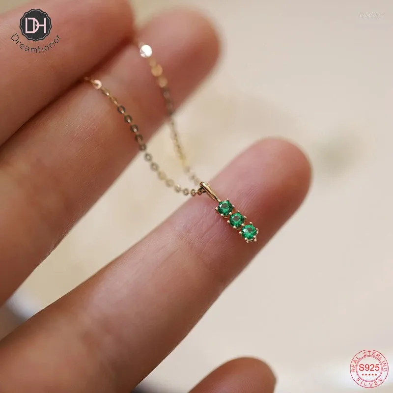 Pendants Three Pieces Emerald Green Zircon Lined Japanese Style Mini Necklaces Women 925 Sterling Silver Fine Jewelry