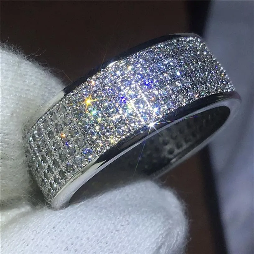 Luxury Pave Setting 250st 5A Zircon Crystal Ring White Gold Filled Engagement Wedding Band Rings for Women Men Bijoux2701