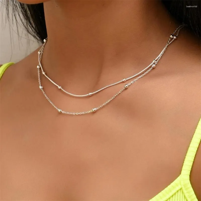 Pendant Necklaces Boho Vintage Simple Silver Color Rope Metal Bead Chain Necklace For Women Fashion Multilevel Choker Cute Party Jewelry