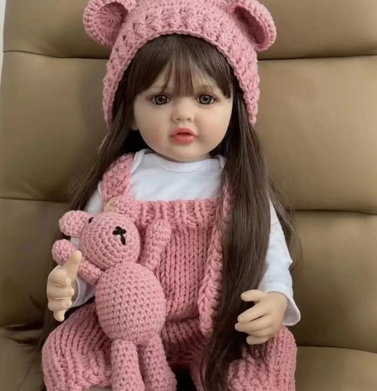 Popular All Silicone Baby Rebirth Girl Brown Hair Long Vida Real Doll Princess Baby Annor Anivery Gift Toy 231225