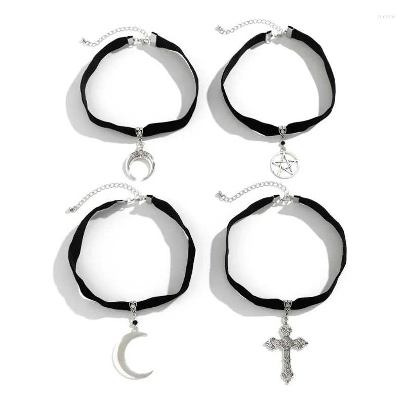 Choker 4st Set Moon Star Necklace Crucifix Pendant Neckchain Gotic Jewelry