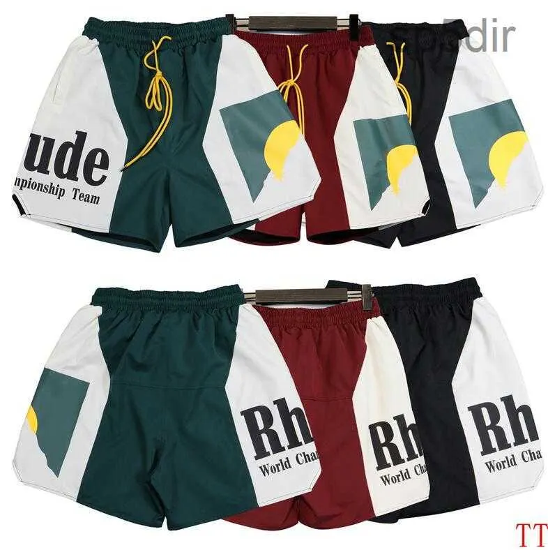 デザイナーショーツRhude Summer Fashion Beach Pants Men High Quality Street Wear Red Blue Black Purple Mens Short US Size S-2XL PWUN YVKH