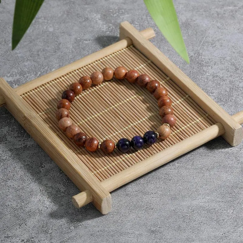 STRAND OAIITE 8mm Natuurlijk Purple Tiger Eye Chakra -armband voor mannen en vrouwen Wood Bead Veel geluk Brave Gift Friends