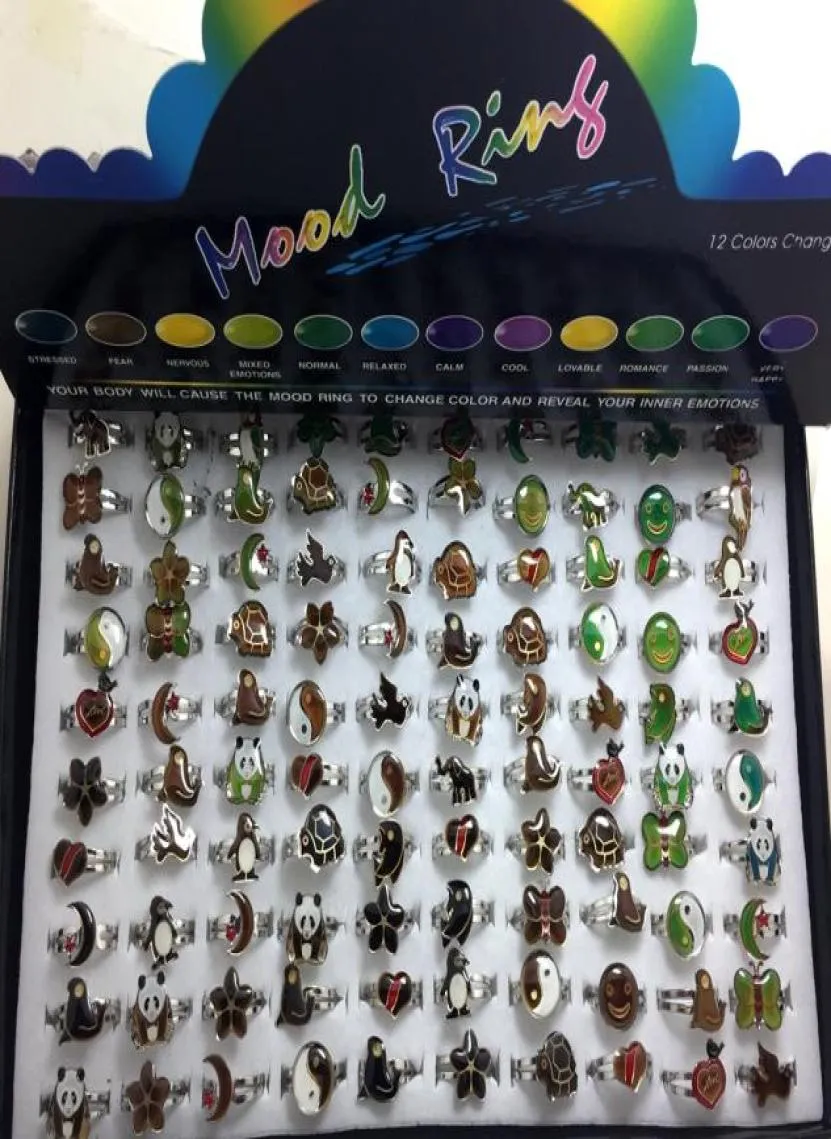 100pcs kids children Change Color Mood Ring Emotional Temperature Fashon Ring Silver Tone Retro Vintage Jewelry Whole2165259