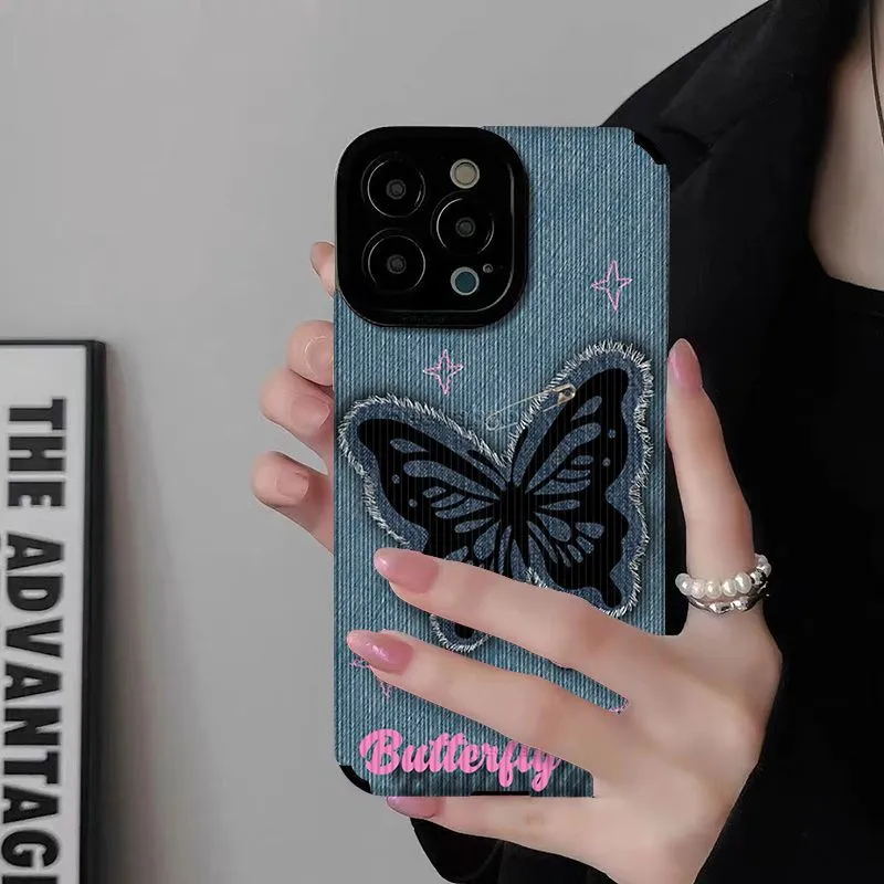 Cowboy Butterfly Pattern Creative Phone Case For iPhone 15 14 13 11 12 Pro Max 7 8 Plus X XS Max XR Shockproof Soft Back Cover Accessories 