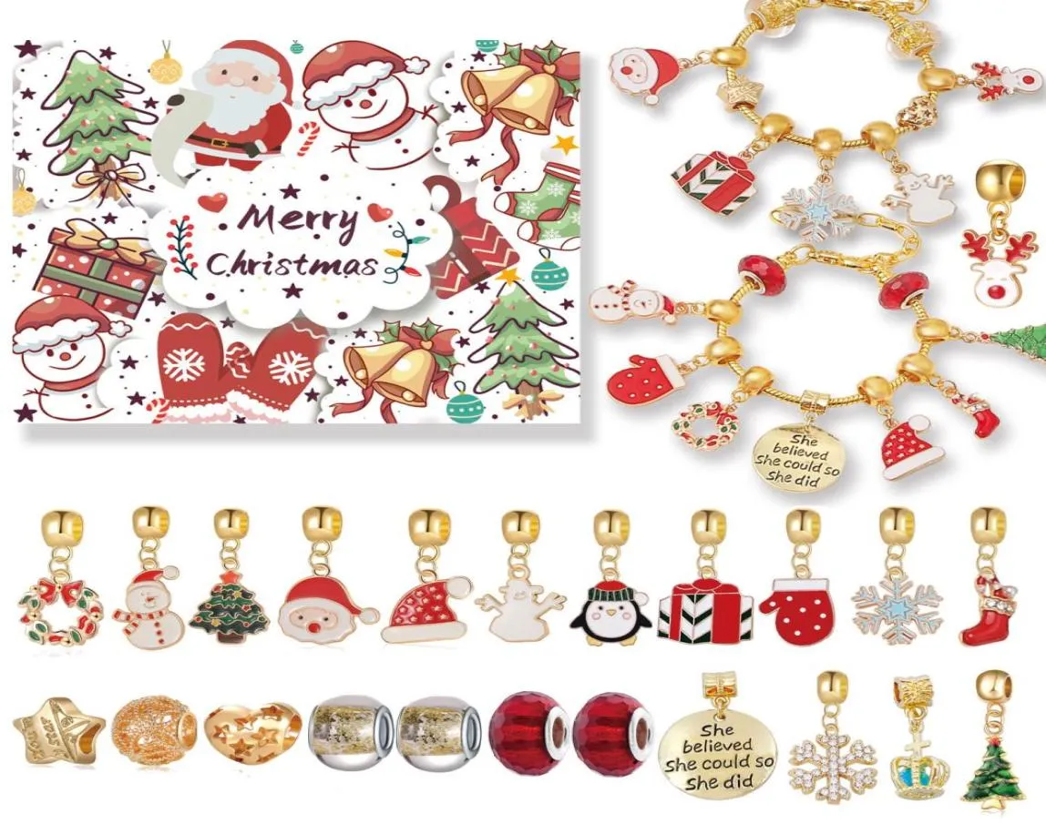 Gold Christmas Gift Box Bracelets Set DIY Beaded Beads handmade Jewelry Advent Christmas Tree Bracelet For Men Women Girls Kids4286691