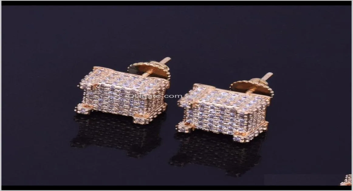 Stud 10x10 mm Mens Zircon Boucle d'oreille Hip Hop Style Cuivre Matériel Glacé Bling Cz Boucles d'oreilles carrées Screwback Bijoux de mode Sic95 Kjvg52605084