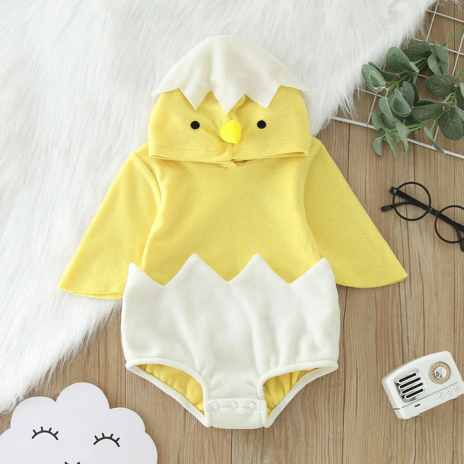 Childrens Party Costume Baby Animal Romper: Soft Plush Newborn Chick  Outfit, Short Sleeve Snap Up Egg Costume for Infants, Christmas Party  Dress-Up
