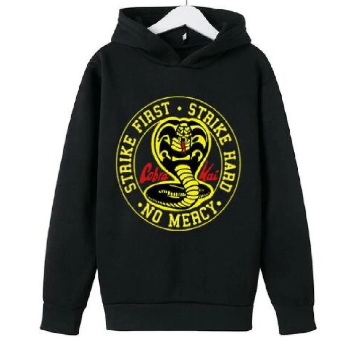 noir enfant imprimé animal pulls à capuche sweat ras du cou hiphop serpent cobra kai dur grève thaïlandais venimeux manches longues garçon gir9714301