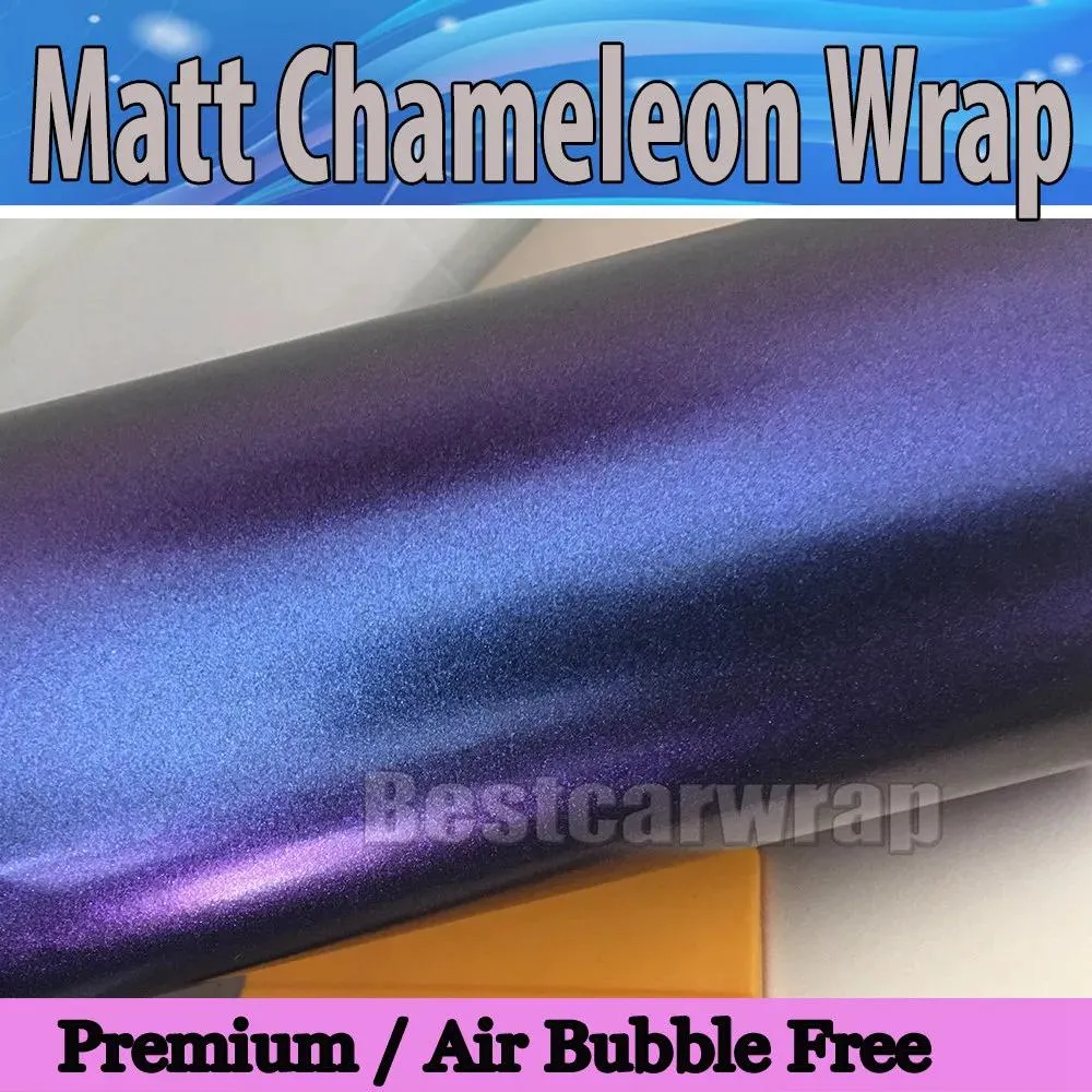 Stickers Metallic Matte chameleon Purplish & blue Vinyl wrap film With Air Bubble Free Violet Car wrapping flip flop foil 1.52x20m/Roll4.98