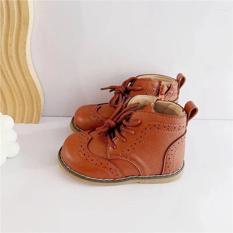 Bottes automne hiver bébé à lacets pour garçons chaussures en cuir brogue tout-petits filles cheville infantile décontracté premiers marcheurs