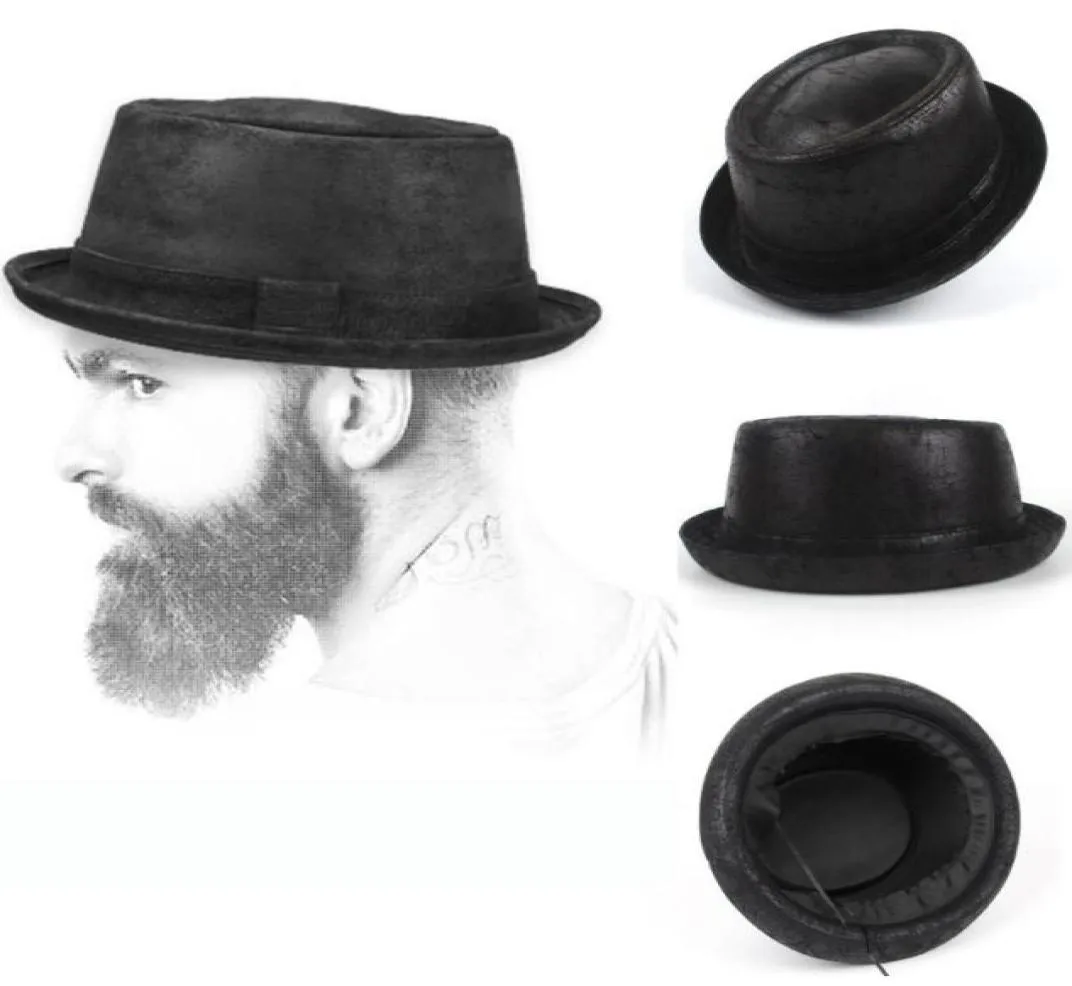 Breda brim hattar män fedora hatt mode läder gentleman platt fläsk paj för pappa bowler jazz sun big 4size s m l xl5385702