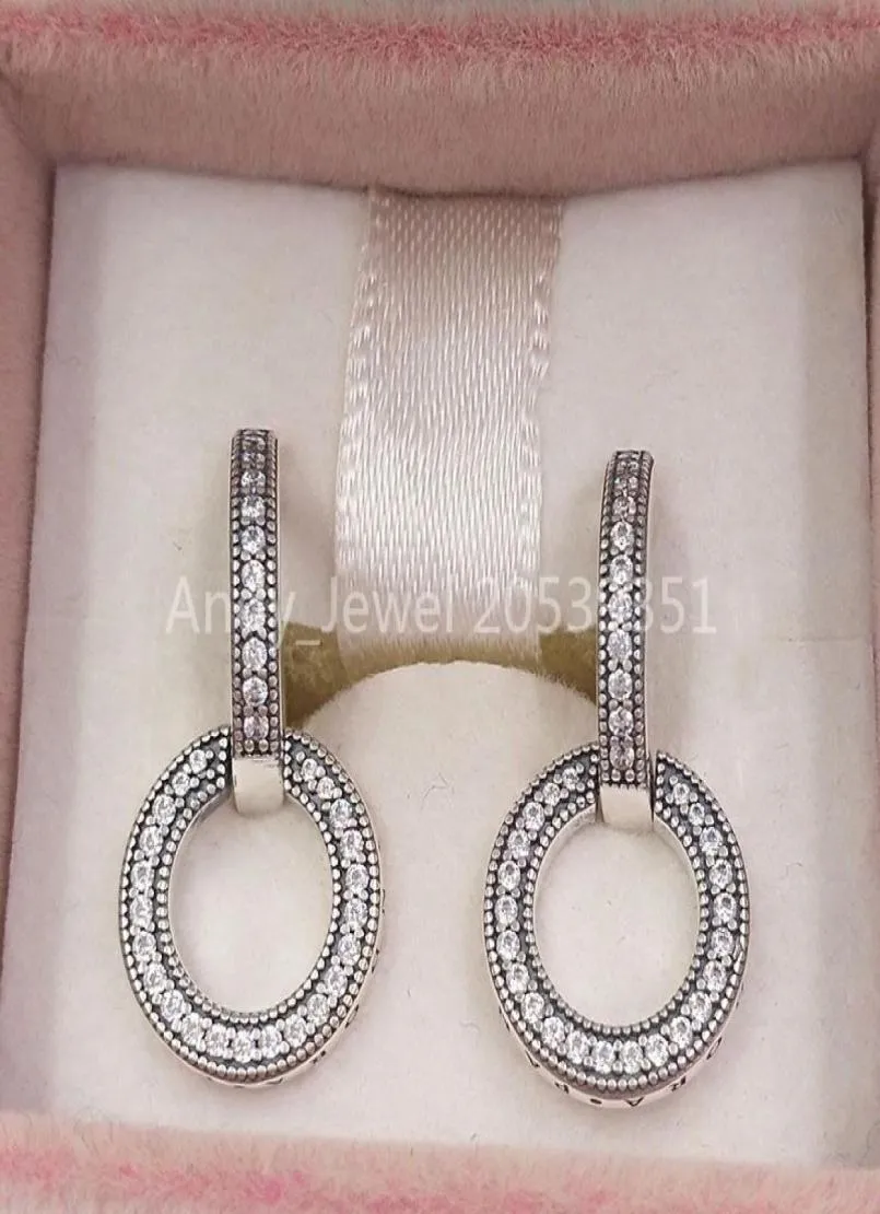 Andy Jewel Authentic 925 Sterling Silver Studs Sparkling Double Hoop örhängen Passar European P Style Studs Jewelry 299052C017040568