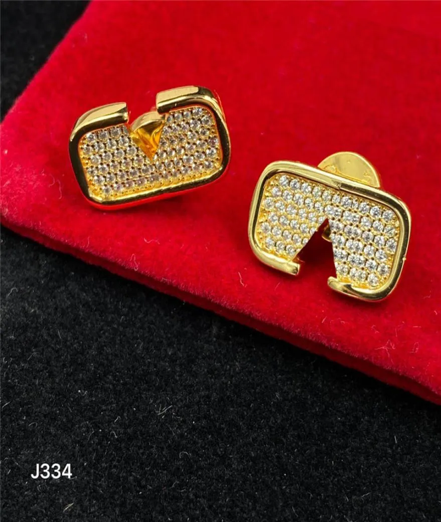 Full Crystal Charm Earrings Designer Women Letter Shape Eardrop Letters Steel Seal Dangler Studs With Box7528003