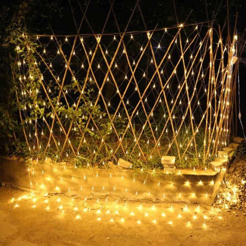 LED Net Mesh String Light 10x8m 6x4m 3x3m 3x2m 1 5x1 5m 8 Lägen 110V 220V Fairy Decorative Lights Christmas Wedding Square Park DE267P