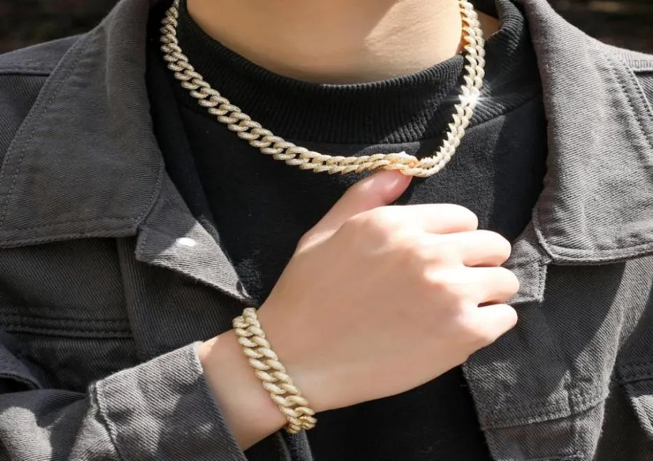 Män hiphop halsband armband 1618202224Inch kubansk kedja 5A kubik zirkoniumsten halsband men039s 78inch armband man 14856342