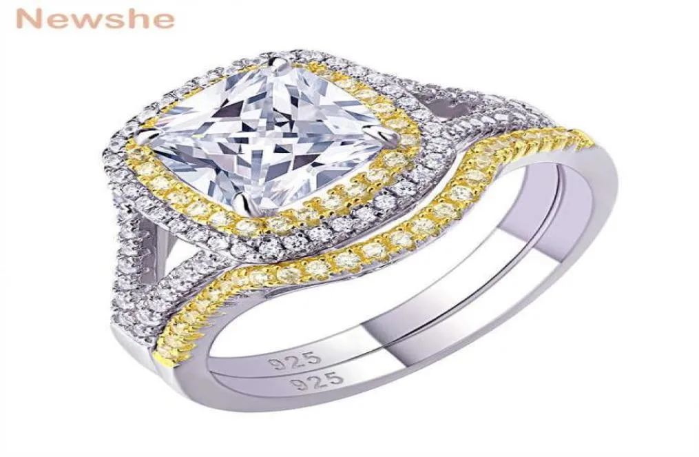 She 925 Sterling Silver Halo Yellow Gold Color Engagement Ring Wedding Band Bridal Set for Women 18ct Cushion Cut AAAAA CZ 2106236943521