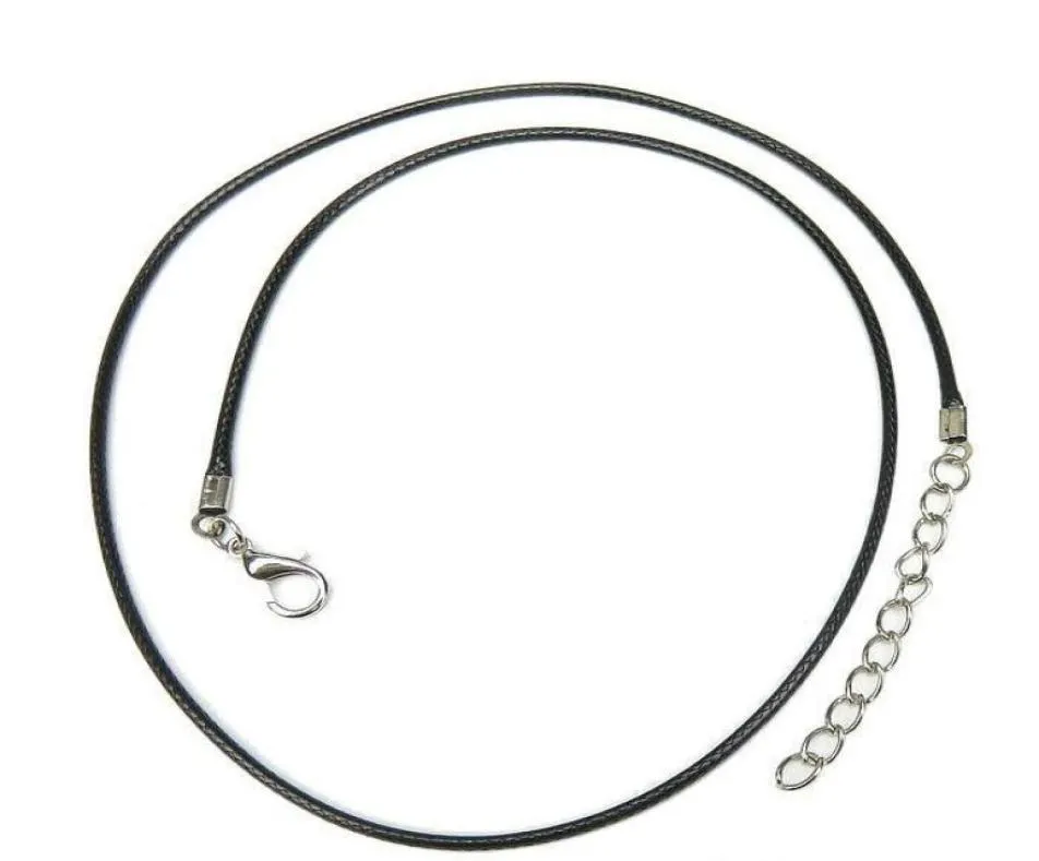 100st/Lot Black 1,5 mm vaxläderhalsband pärlor snörsträngsliten 45 cm förlängskedja med hummerlås diy smycken tillverkning8659595