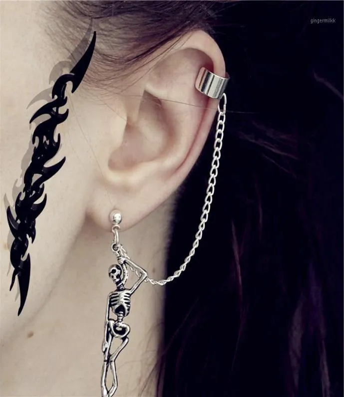 Gothique Punk bizarre couleur argent Emo crâne chaîne boucles d'oreilles pour hommes femmes Cool Egirl rue déclaration Halloween bijoux 202016627978