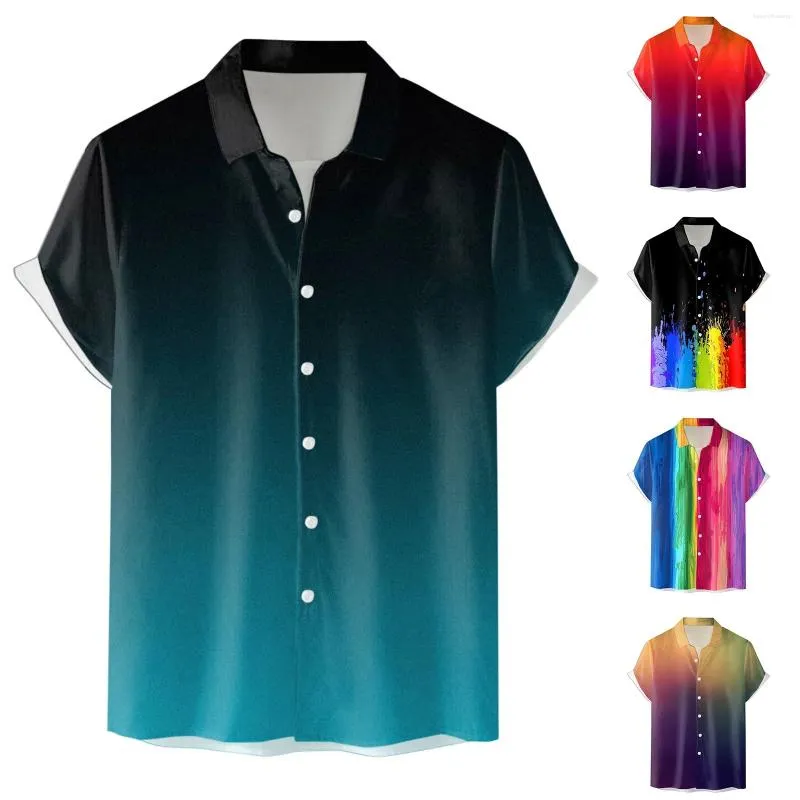 Men's T Shirts Mens 3D Digital Printing Pocket Buckle Lapel Short Sleeve Shirt Leotard Fitted Dress Bulk