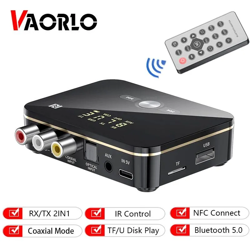 Connectors NFC 2 i 1 Mottagare Sändare Trådlös ljudadapter TF USB Play Stereo Input för TV -dator med hörlurar med koaxial aux 3,5mm jack