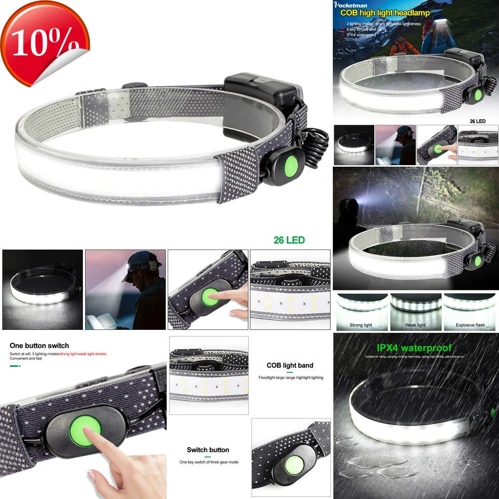 Nya strålkastare Pocketman High Lumen Cob LED -strålkastare Vattentät strålkastare Super Ljus huvudlampan för camping Vandring fiskejakt