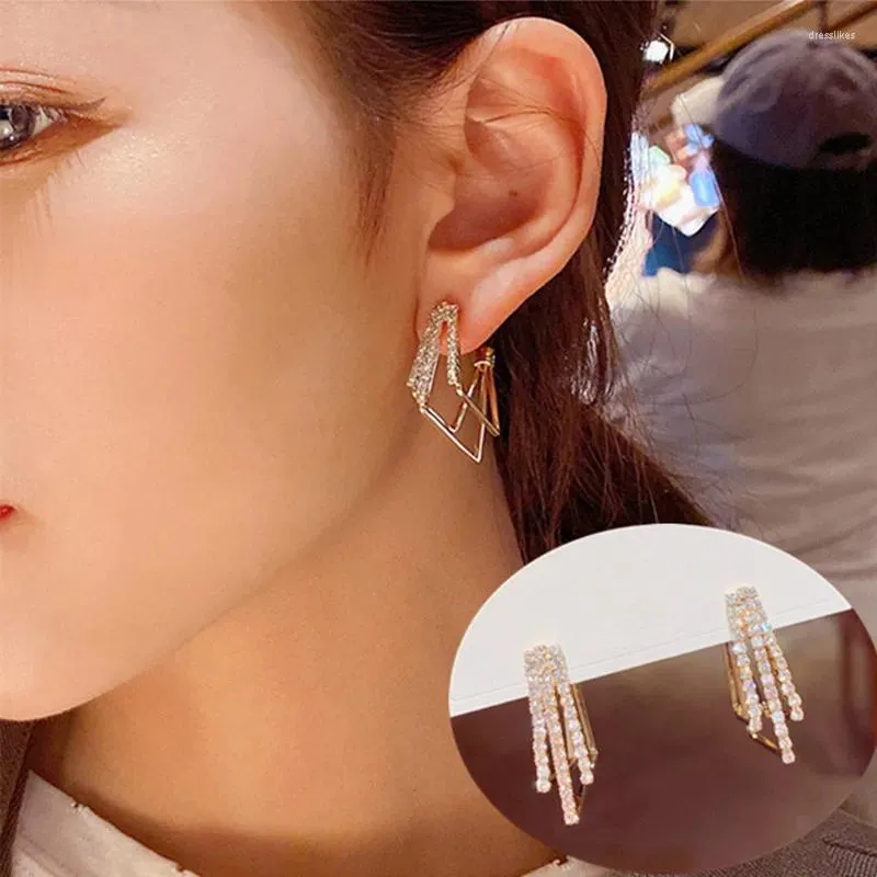 Stud Earrings Luxury Zircon Temperament Tassel Ear Studs Square Crystal Earring Friend Lover Beautiful Gifts Ladies Jewelry