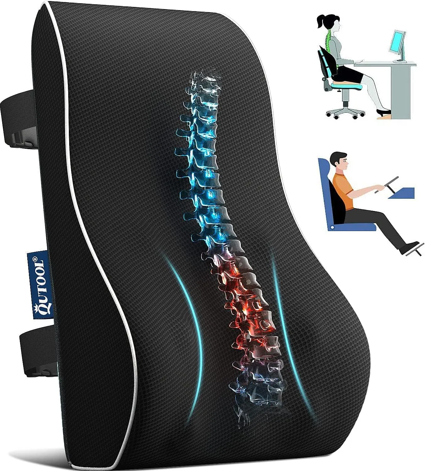 Lumbar Support Pillow for Office Chair Back Support Car, Computer, Gaming Chair, Recliner Memory Foam Back Cushion for Pain Relief Improve Posture