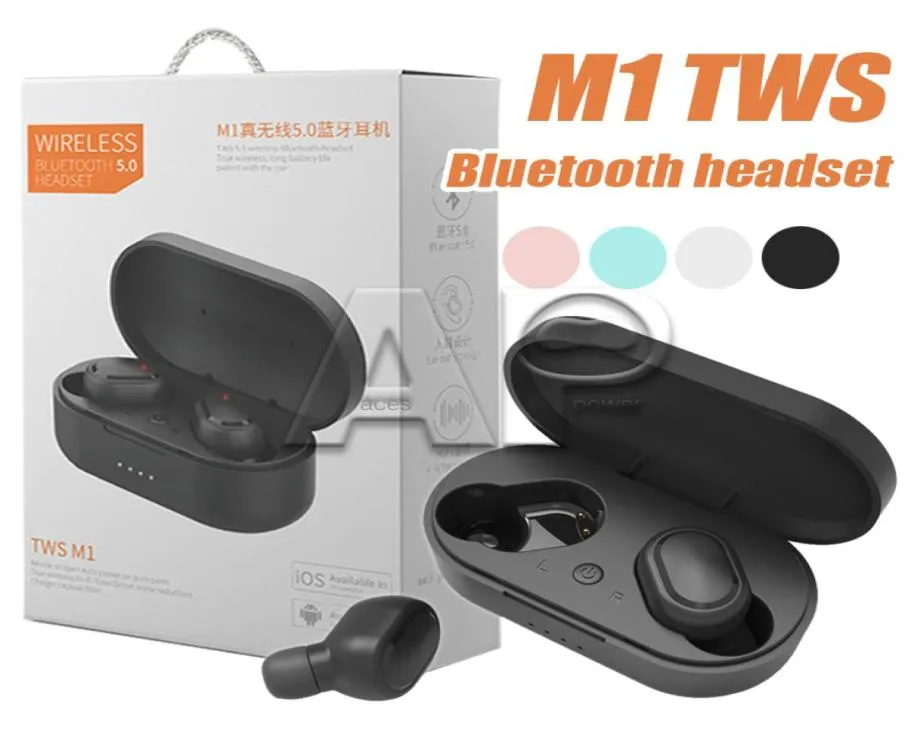 M1 Bluetooth Earphones Wireless Headset 50 Stero Earbuds Intelligent Noise Refering Portable Hörlurar för smarta mobiltelefon5709727