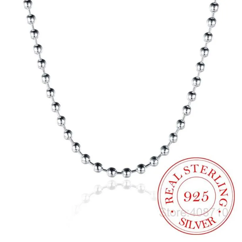 Correntes 925 prata esterlina 3mm grânulos lisos bola corrente gargantilha colar para mulheres na moda casamento noivado jóias collier femme198i