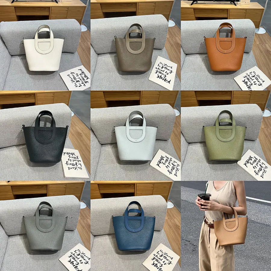 Togo Pelle Naso di maiale Cesto di verdure Borsa a secchiello in pelle di vacchetta con punta chiusa Borsa casual Borsa da donna versatile aperta in pura pelle