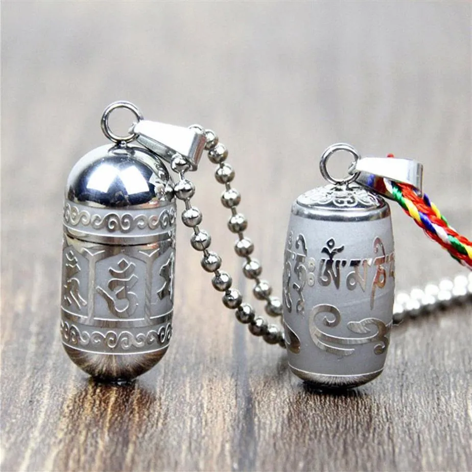 Aço inoxidável om mani padme hum pingente aberto medalhão roda de oração colar feminino budismo festa mantra cinzas caixa garrafa de urna jew304n