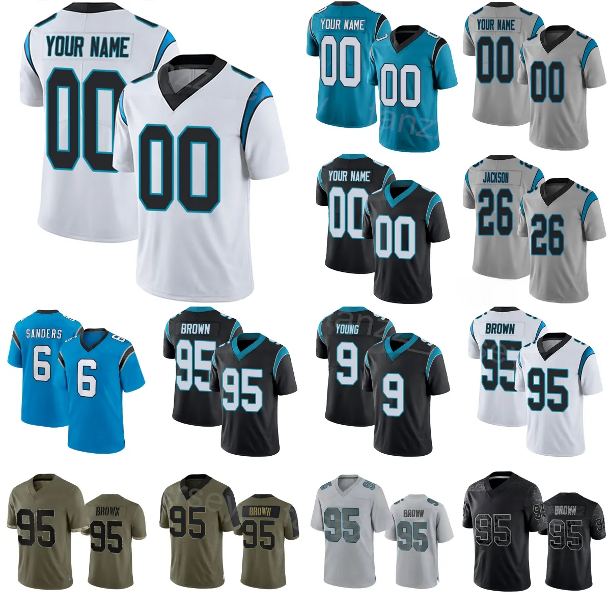 Team Football 26 Donte Jackson Jerseys Kids Man Woman 24 Vonn Bell 95 Derrick Brown 17 DJ Chark Jr 9 Bryce Young 6 Miles Sanders 19 Adam Thielen Olive Salute To Service