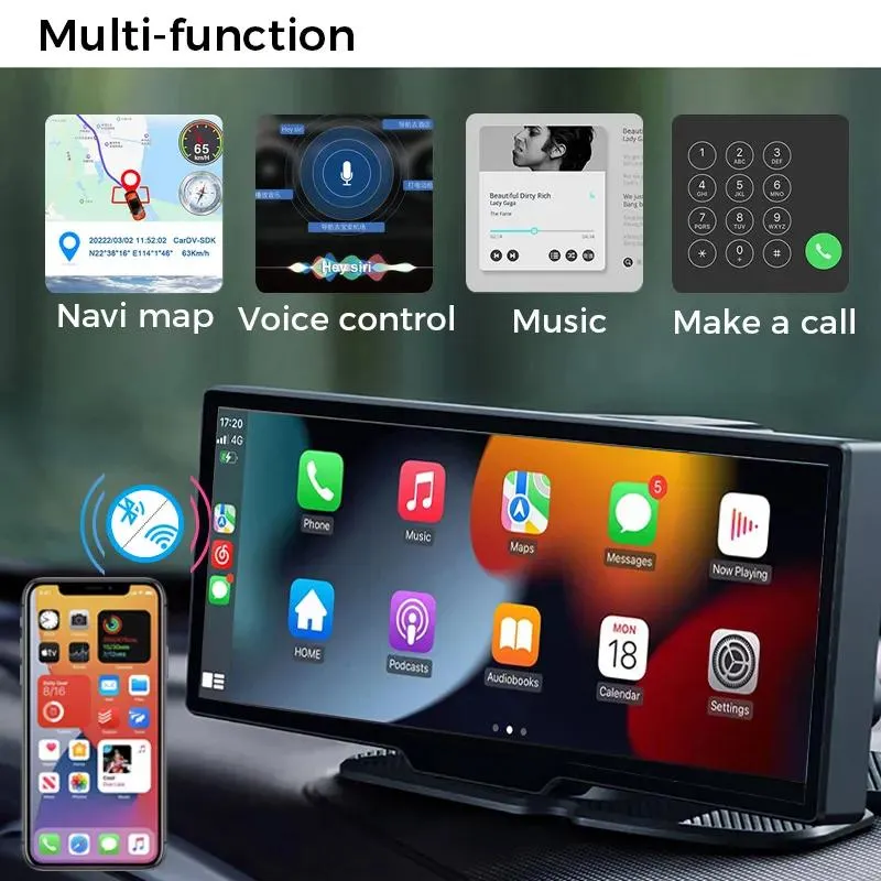DVR Car DVR 4K WiFi GPS Videoregistratore da 10,26 pollici Specchietto per auto Telecamera per la retromarcia CarplayAndroid Auto Wireless AUX Wired Navi Bluetooth DV
