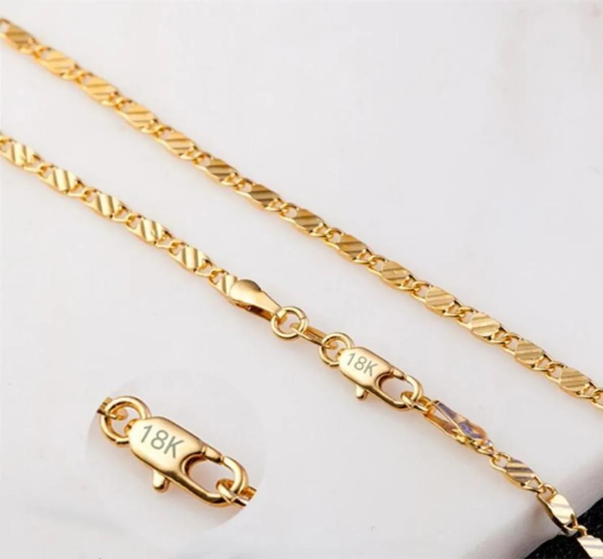 2mm Flache Ketten Mode Luxus Frauen Schmuck 18K Gold Überzogene Halskette Kette Herren 925 Silber Überzogene Ketten Halsketten Geschenke DIY Acce5154646