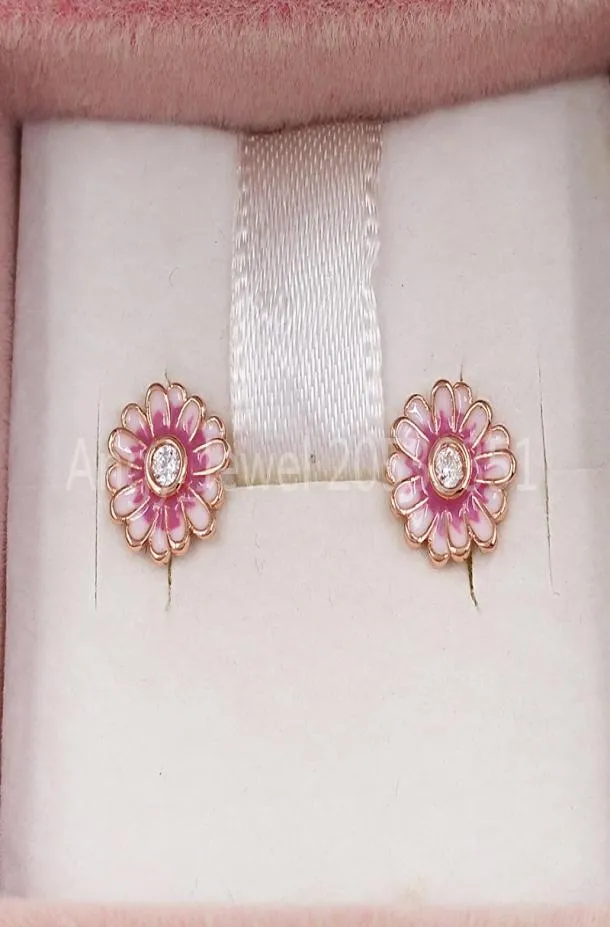 Boucles d'oreilles à tige en forme de fleur de marguerite rose Authentiques clous en argent sterling 925 adaptés aux bijoux à clous de style européen Andy Jewel 288773C013409071